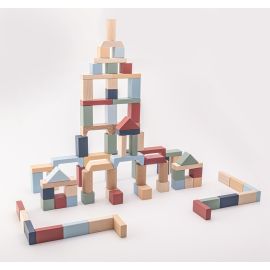 Jucarie din lemn, Cubika, Kit 100 de piese de constructie - Pastel
