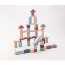 Jucarie din lemn, Cubika, Kit 50 de piese de constructie - Pastel