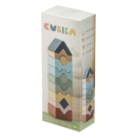 Jucarie din lemn, Cubika, Set constructii Turn 12 piese - Pastel