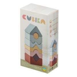 Jucarie din lemn, Cubika, Set constructii Turn 8 piese - Pastel