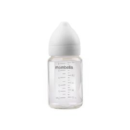 Biberon din sticla Anti-colici Mombella Classic, 180 ml, cu Tetină Silicon S - Flux Lent (0-3 Luni) - Ivory