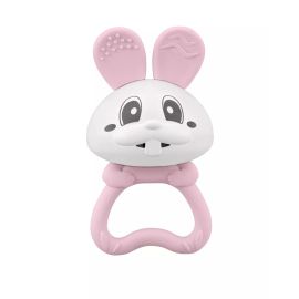 Jucarie pentru dentitie din silicon cu zornaitoare, Mombella Bunny - Pink