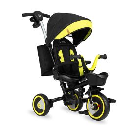 Tricicleta 5 in 1, MoMi INVIDIA Black, Scaun rotativ 360°, Spatar reglabil, Maner telescopic, Centura in 5 puncte, Pliabila, Suport pahare, Tapiterie usor de curatat