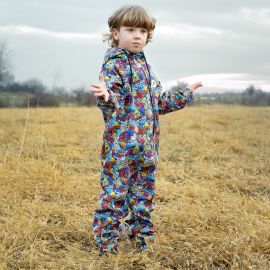 Salopeta impermeabila pentru copii Kidscare, cu protectie la vant si apa cu imprimeu Party - marime 98