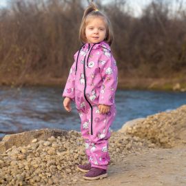 Salopeta impermeabila pentru copii Kidscare, cu protectie la vant si apa cu imprimeu Unicorni - marime 122
