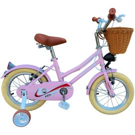 Bicicleta copii 5-8 ani HappyGirl KidsCare roz 16 inch – cu roti ajutatoare, frane de mana, cosulet, pentru fete