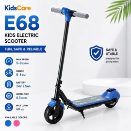 Trotineta electrica copii KidsCare E68, motor 110W, baterie 24V 2.5Ah, viteza 15 km/h, Bluetooth, lumini, albastru