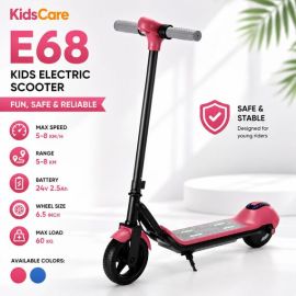 Trotineta electrica copii KidsCare E68, motor 110W, baterie 24V 2.5Ah, viteza 15 km/h, Bluetooth, lumini, roz