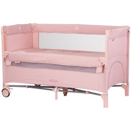 Patut pliabil Chipolino Relax pink marshmallow linen cu laterala culisanta