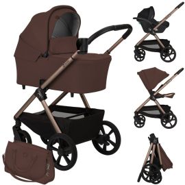 Carucior 3 in 1, Lionelo, Carmine, Cu scoica ADAC, Landou anti-reflux, Salteluta ventilata, Reglare spatar in 3 pozitii, Suport de picioare in 3 pozitii, Maner reglabil in 5 pozitii, Sustine 22 kg, Cu accesorii, 0 luni+, Ciocolatiu