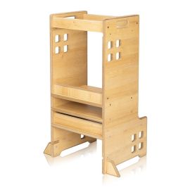 Turn de invatare Montessori, Lionelo, Cass, Functie de raft pentru carti, Pana la 30 kg, 12 luni - 6 ani, Din MDF si furnir, 3 trepte de inaltime, Natur