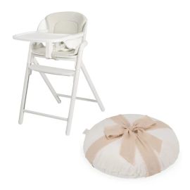 Scaun de masa multifunctional Celia Close&Cosy, Lionelo, Din lemn de fag, 6 luni- adult, Reglabil pe inaltime, Spatar lat, Sezut ergonomic, Tavita silicon, Suport de picioare reglabil, Greutate maxima 90 Kg, Alb