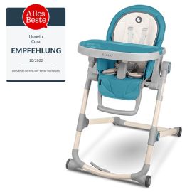 Scaun de masa, Lionelo, Cora, Reglabil in 4 pozitii pe inaltime, Spatar reglabil in 3 pozitii, Pliabil, Conform cu standardul european de securitate EN14988, Ocean