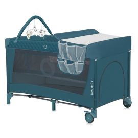 Patut pliant, Lionelo, Flower, Cu doua nivele, Cu arcada, Geanta transport, Masuta de infasat, Bara cu jucarii, Fereastra laterala, 120x60 cm, Conform cu standardele europeane de securitate EN 716 si EN12221, Verde