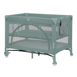 Patut pliant, Lionelo, Laura, 102 x 74 cm, Cu doua nivele, Functie de tarc, Cu roti, Include salteluta si geanta de transport, Pereti din plasa, Deschidere laterala, Pana la 15 kg, 0 luni +, Verde