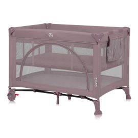 Patut pliant, Lionelo, Laura, 102 x 74 cm, Cu doua nivele, Functie de tarc, Cu roti, Include salteluta si geanta de transport, Pereti din plasa, Deschidere laterala, Pana la 15 kg, 0 luni +, Roz
