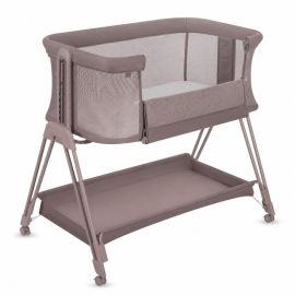 Patut co-sleeper, Lionelo, Luna, 2 in 1, Cu laterala culisanta, Cu setare unghiulara, Cu roti, Reglabil in 6 pozitii pe inaltime, Bej inchis