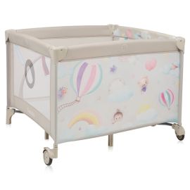 Tarc de joaca, Lionelo, Mille Plus, Pliabil, Include saltea cu densitate T25, 4 jucarii cu velcro, Manere textile, Geanta de transport, Cu roti si inchidere laterala, Pereti din plasa pentru vizibilitate si aerisire, 100 x 100 x 77 cm, Bej