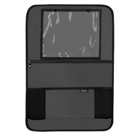 Organizator auto, Lionelo, Cu 5 buzunare de diferite dimensiuni, Cu buzunar pentru tableta, Montare cu clema, Piele ecologica, Impermeabila, Gri