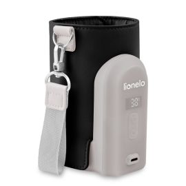 Incalzitor biberoane, Lionelo, ThermUp Go Evo, Portabil, Cu 5 niveluri de incalzire, Cu buton Safety Control, Mentinere caldura pana la 9h, Incarcare USB, Negru
