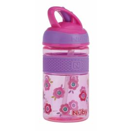 Cana, Nuby, 2 in 1, Cu pai incorporat, Din materialul ecologic tritan, Rezistenta, 360 ml, 3+ ani, Roz