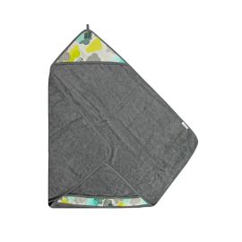 Qmini - Prosop pufos cu gluga pentru bebelusi si copii, Din bambus, Dimensiune 85x85 cm, Clouds Grey