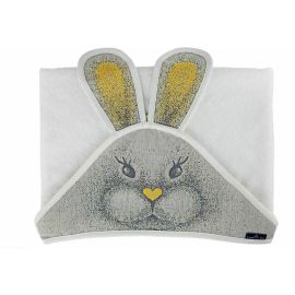Qmini - Prosop pufos cu gluga pentru bebelusi si copii, Din bambus, Dimensiune 85x85 cm, Rabbit Yellow