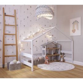 Casuta din lemn copii, 169x89x135 cm, Din lemn certificat FSC, In stil scandinav, Alb, YappyKids, YappyHytte House