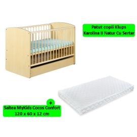 Patut cu Sertar KLUPS Karolina II Natur + Saltea 12 MyKids Confort II