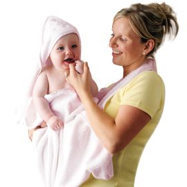 Prosop de baie pentru bebelus si mama roz Clevamama