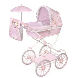 Carucior tip landou pentru papusi, stil vintage, cu accesorii complete si maner reglabil, colectia Sophie, Roz