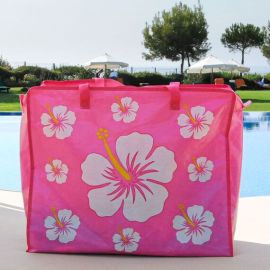 Geanta mare de plaja cu model hibiscus, 55 x 20 x 45 cm FREDS Swim Academy