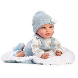 Papusa bebelus, Jairo, 38 cm, corp moale textil, cu salopeta si paturica
