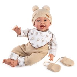 Papusa clasica, Oliver, 42 cm, corp textil si membre din vinil, cu salopeta bej si accesorii