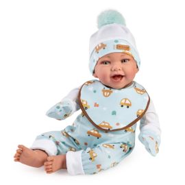 Papusa clasica, Dani, 42 cm, corp textil si membre din vinil, cu salopeta albastra si accesorii