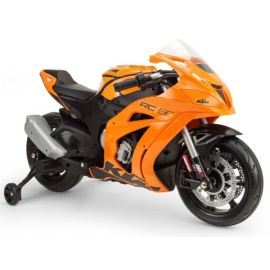 Motocicleta electrica de curse pentru copii, Injusa, licenta KTM, 12V, include roti ajutatoare, 3-6 Ani