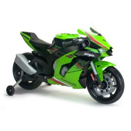 Motocicleta electrica pentru copii, 12V, licentiat Kawasaki Ninja ZX-R10, cu roti ajutatoare, 3-6 ani, verde