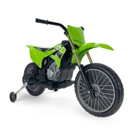 Motocicleta electrica pentru copii, 12V, licentiat Kawasaki KX85, tip cross, cu roti ajutatoare, 3-5 ani, verde
