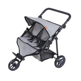 Carucior pentru doua papusi, Knorr Toys, Duo, maner reglabil pe inaltime, 64 x 48 x 55 cm, 3 Ani+, Jeans Grey