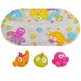 Set de baie 4 piese, Knorr Toys, include covoras de baie din PVC 69x39 cm si 3 jucarii lumea subacvatica, 0 Luni+