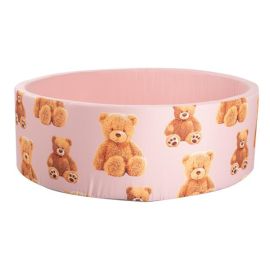 Piscina cu bile pentru copii, Knorr Toys, contine 150 bile multicolore, umplutura din spuma moale, husa bumbac 100% detasabila si lavabila, diametru 90 cm, inaltime 30 cm, 0 Luni+, Teddy Pink