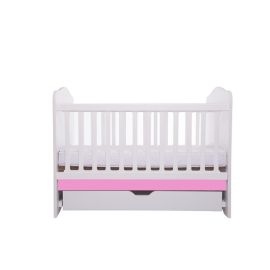 Patut VESSANTI Como cu sertar - Alb cu Roz + Saltea cocos confort 120 x 60 x 12 cm